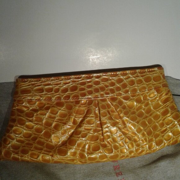 Vintage Lauren Merkin Yellow Patent Leather Embossed Croc Clutch - Picture 1 of 6